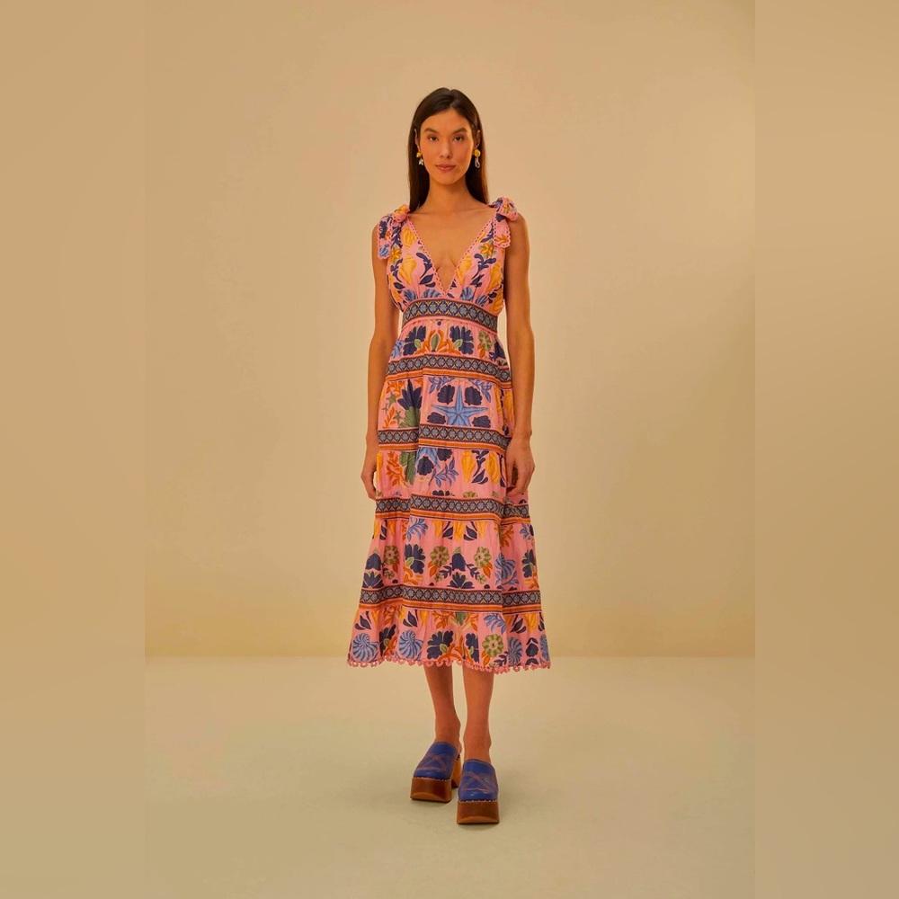 Farm Rio Seashell Tapestry Pink Midi Dress (NWT)